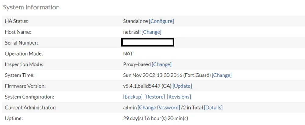 Versão de firmware FortiGate