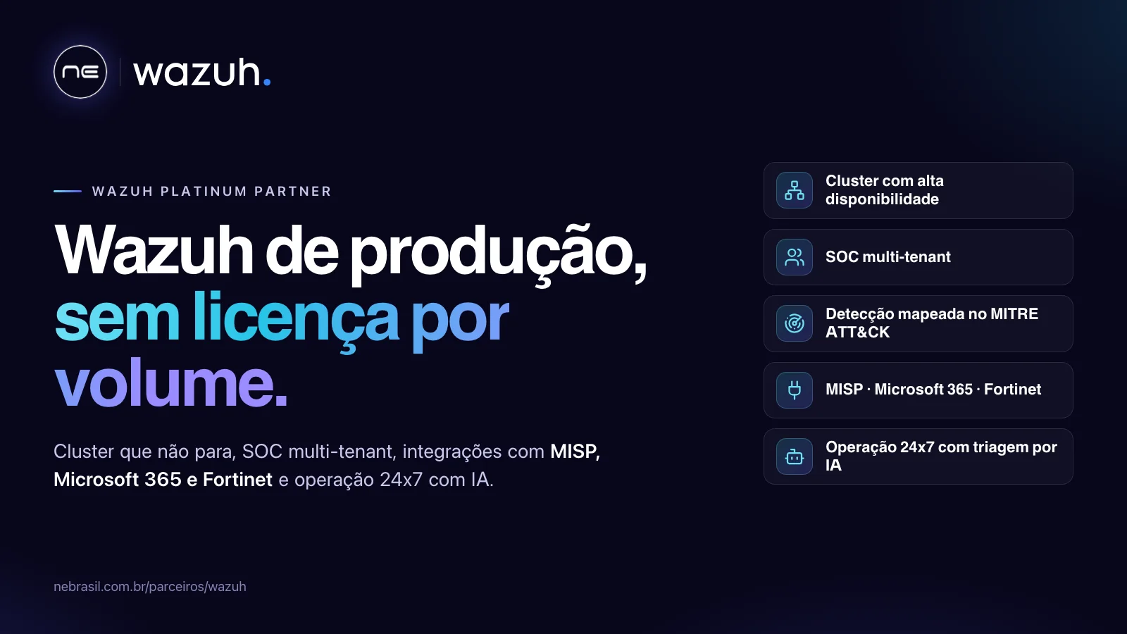 Wazuh Platinum: SIEM e XDR de produção, sem licença por volume