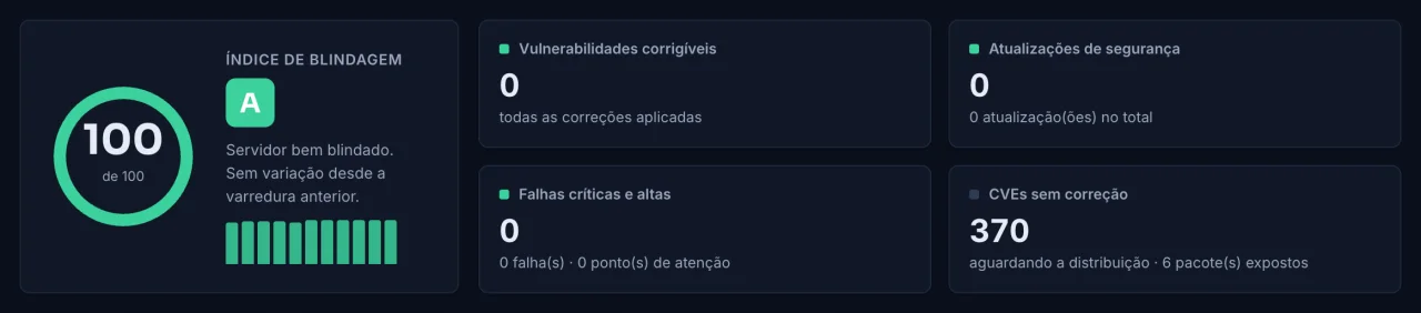 Índice de blindagem do NEX Access: nota 100, sem vulnerabilidades corrigíveis pendentes